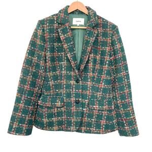 Futario Heritage Preppy Green Windowpane Tartan Plaid Tweed Blazer Jacket Medium